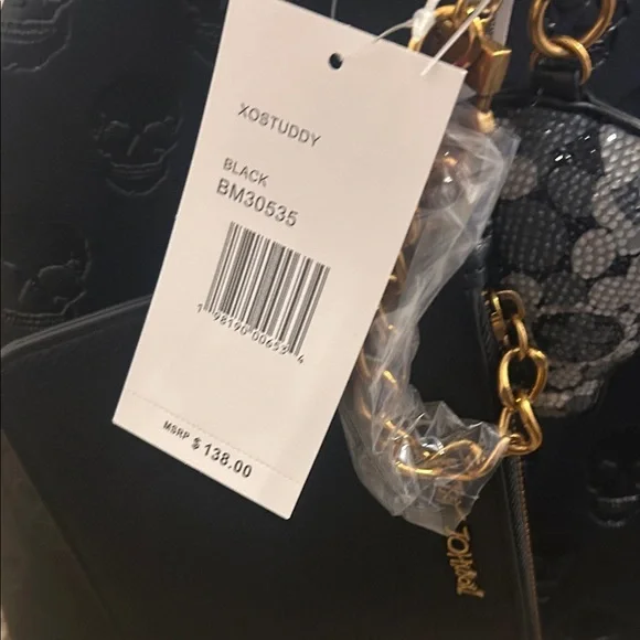 Betsey Johnson Black Skull-Embossed Tote Bag with Charm - Picture 8 of 8